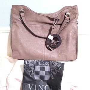 NEW Vince Camuto CASHMERE Taupe 100% Leather XL Satchel Shoulder Bag Expandable